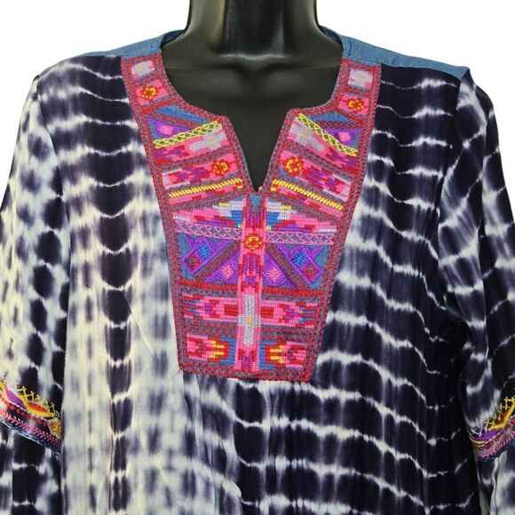 Caleoas Tunic Embroidered Top Aztec Bell Sleeve Shirt Women's Size Small - Picture 2 of 7